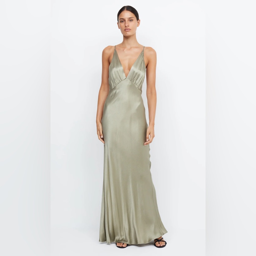 bec + bridge Olive Satin Maxi Dress - Picture 2 of 5